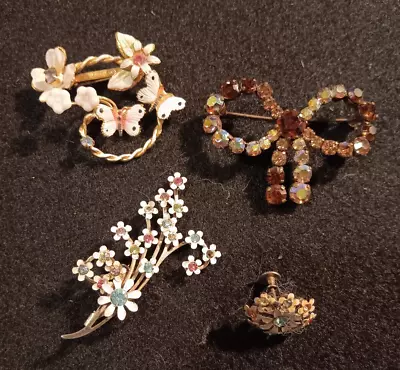 Vintage Lot Of Austrian Rhinestone Brooches Bows Flowers Butterflies • $15