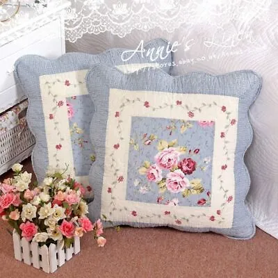 Handmade Shabby Vintage Blue Country Rose Quilted Cushion Cover Laura Ashley • £18.95