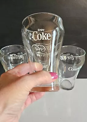 4 Vintage Coca Cola Clear Coke Glasses Two Sided Logo Soda Glass • $22