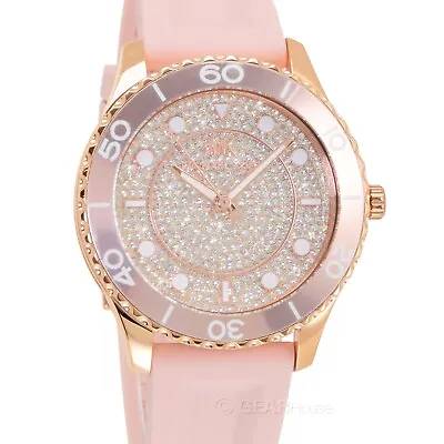 Michael Kors Womens Runway Rose Gold Watch Pave Crystals Dial Pink Silicone Band • $105.68