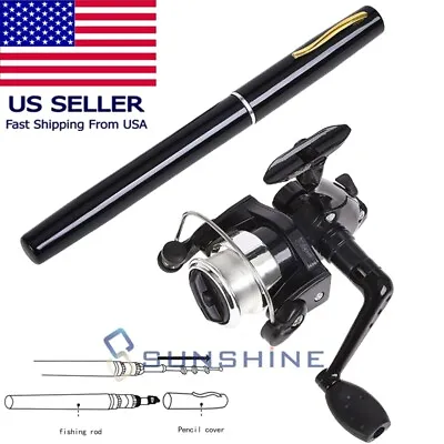 Portable Mini Telescopic Pocket Fish Pen Aluminum Alloy Fishing Rod Pole + Reel • $18.99