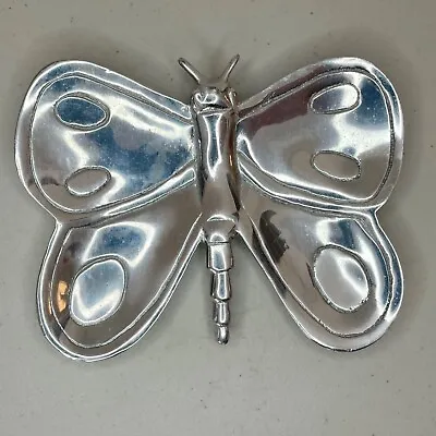 Mariposa Butterfly Polished Aluminum 6.75  Wide Trinket Dish Canape Plate EUC • $29.99