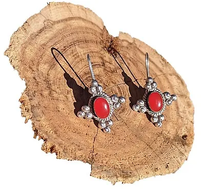 Sterling Silver Earrings Mexico 925 Red Carnelian Handmade Jewelry Zia Design • $95