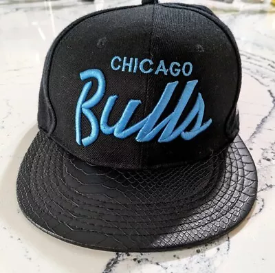 Chicago Bulls Mitchell & Ness Black Suede Blue Script Strapback Hat Cap OSFM  • $25