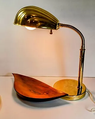 Vintage Mid Century Heavy Brass Clam Shell Adjustable Desk Lamp 16  Tall • $115