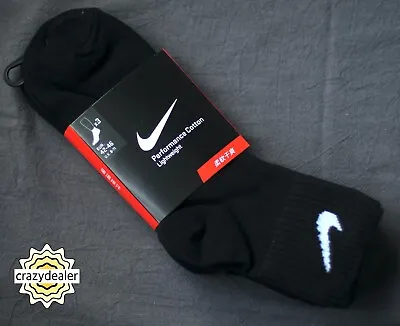 Nike Performance Cotton Lightweight Training Ankle Socks - 3 Pairs BLACK Large • $13.99