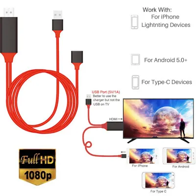 1M Phone To HDMI TV AV Adapter 1080P Cable For Apple IPad IPhone 5-12 XR 11 IPad • $9.53