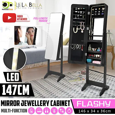 $109.90 • Buy Mirror Jewellery Cabinet Storage Organiser Box Makeup Wooden LED Full Length BLA
