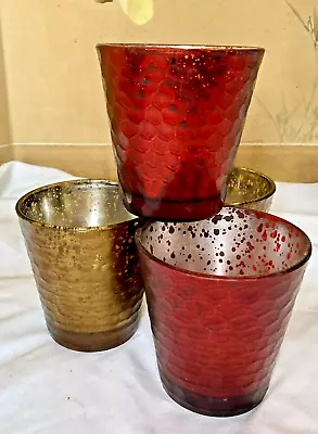 4 Mercury Glass Votive Candle Holders Red Gold & Silver Vintage Cottage Core • $9.75