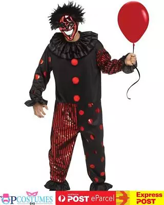 Chrome Clown Killer Scary Halloween Mens Circus Jester Costume + Mask • $96.45