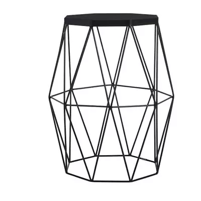 Hexagonal Charcoal Black Metal Accent Table With Geometric Base • $86.95