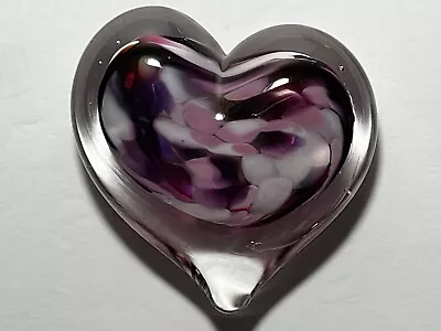 $30 • Buy Vintage Studio Art Glass HEART Paperweight PINK PURPLE Signed 3.5 