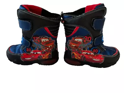 Disney Cars 2 Boys Boots Lightning McQueen Mater Winter Snow Blue Black Size 10 • $16.99