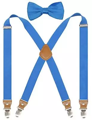 Suspenders Men&Women Bowtie Set X Back Suspender For Wedding&Formal Azure • $9.09