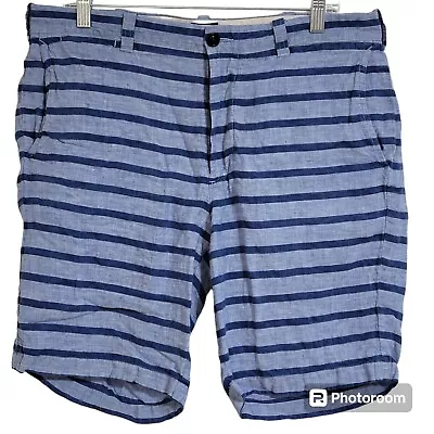 J.Crew  Stanton Shorts Size 34 Blue Striped  Irish Linen Baird McNutt Men's  • $19.50
