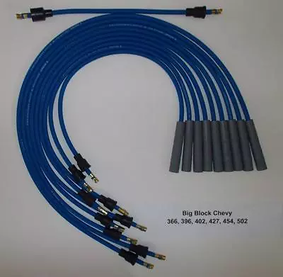 Big Block Chevy 366 396 427 454 502 BLUE 8mm Spark Plug Wires For Points Cap USA • $57.97