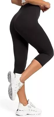 3/4 Length Stretchy Leggings For Women Mid Waisted Elastic Bottom Ware WomensB • £9.99