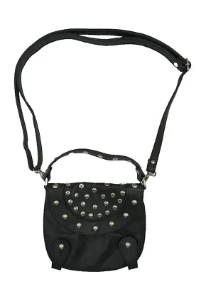 Maurizio Taiuti Italy Black Leather Metal Studded Crossbody Handbag Purse • $37