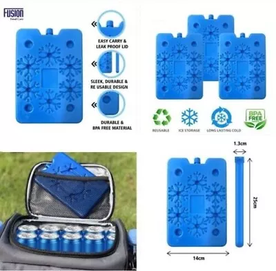 Freezer Ice Pack 24 X 15 Cm Block Travel Camp Picnic Reusable Set Of 4 (7329) • £13.98