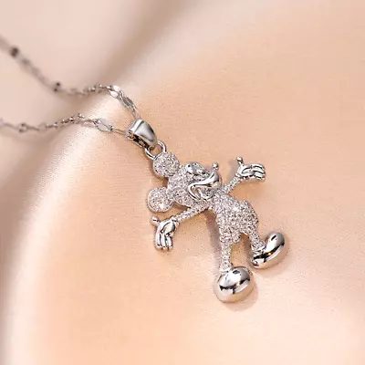 Titanium Silver Disney Mickey Mouse Pave C. Zirconia Pendant Chain Necklace • $12.99