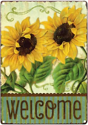 Welcome Sunflowers Retro Vintage Tin Bar Sign Country Home Decor For Living Room • $8.99
