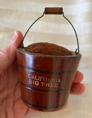 Primitive Antique Miniature Wooden Bucket CALIFORNIA BIG TREE C1910 Pin Cushion • $25