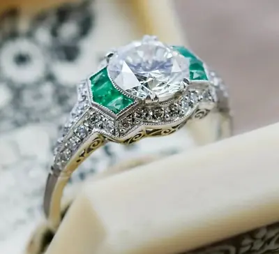 Art Deco Vintage Style 2.45Ct Lab Created Diamond Wedding 14K White Gold FN Ring • $78.05
