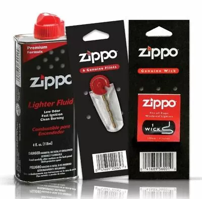Zippo Cigarette Genuine Lighter Premium FLUID Petrol Refill 125ml+ Wick+ Flint  • $16.80