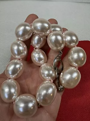 VINTAGE RUNWAY STATEMENT Signed LES BERNARD Chunky Large Faux Pearl Necklace • $249.99