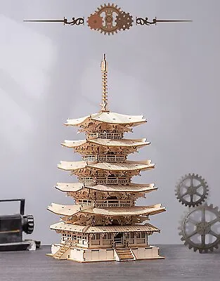 $18.99 • Buy ROKR 3D Puzzles Wooden Build Adults DIY Five Storied Pagoda Model Kit Home Decor
