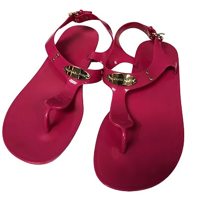 Michael Kors Logo Women Jelly Thong Ankle Strap Sandals Flat Hot Pink Sz 8 • $26.99