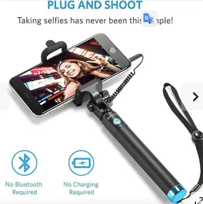 Anker Selfie Stick Anker Extendable [Battery Free] Wired Handheld Monopod • £10
