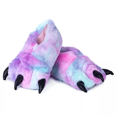 Furry Claw Slippers Tie Dyed Rainbow Nwt m/l Us Women's 8.5-10 • $28