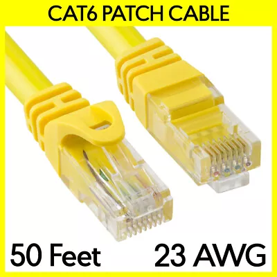 50 FT Cat6 Cord Yellow Cat 6 Ethernet Patch Cord LAN Internet RJ45 Modem Cable • $10.29