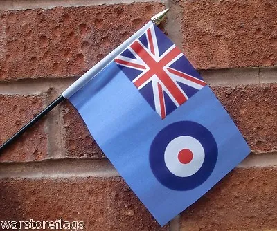 RAF ENSIGN HAND WAVING FLAG Small 6  X 4  With Black Pole ROYAL AIR FORCE UK • £3.85