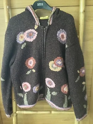 £48.98 • Buy Pachamama Handknit Wool& Cotton Zip Up Hooded Cardigan M
