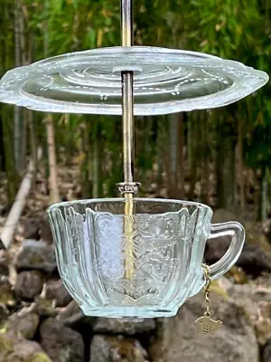 Teacup Bird Feeder VINTAGE GLASSWARE Depression Glass Hanging Bird Feeder • $27.95