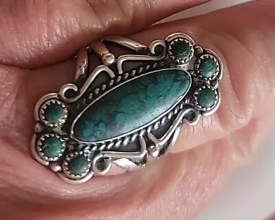 Vintage Native Southwest Sterling Silver Harvey Turquoise Ring Size 7.5 • $18