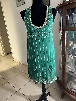 1980’s Disco Cha-Cha Mini Dress French Connection Sz 10 NWT $228 W/Beads Sequins • $19.99