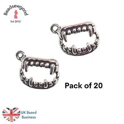 £2.79 • Buy 20 Antique Silver Vampire Fang Teeth Charms Halloween Gothic Jewellery Crafts 