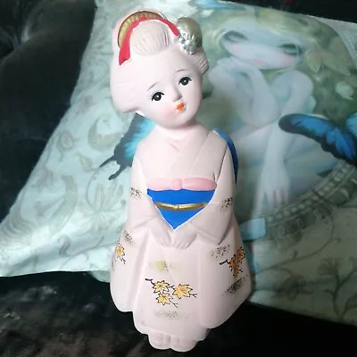 Vintage Bisque Japanese Lady In Pink Kimono Ornament  • £22