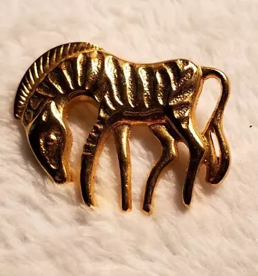 Vintage Gold Tone Grazing Zebra Brooch Pin 1 1/2  ×1 1/4  • $7.99