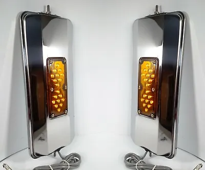 $99.99 • Buy Pair Heated Lighted Stainless Mirrors Amber LED 7x16 For Peterbilt KW West Coast