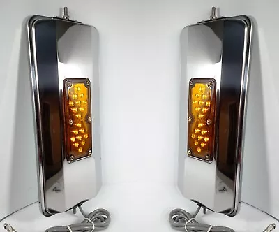 $99.99 • Buy Pair Heated Lighted Stainless Mirrors Amber LED 7x16 For Peterbilt KW West Coast