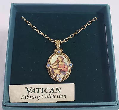 NEW The Vatican Library Madonna & Child Mary Enameled Pendant Necklace 16-18 HTF • $34.99