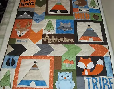 New Handmade Baby Boy Girl Quilt Crib Toddler  Blanket  Throw Fox Raccoon Deer • $5