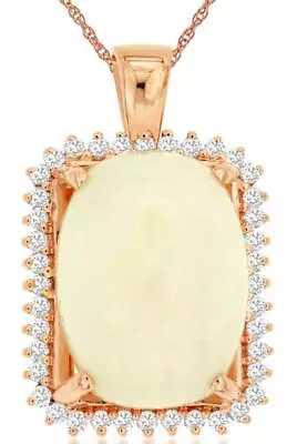 6.50ct Diamond & Aaa Opal 14kt Rose Gold 3d Oval & Round Halo Floating Pendant • $4652.56