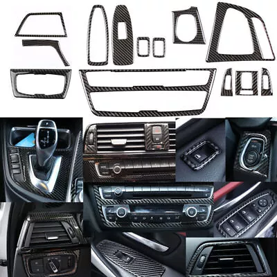 ⭐13PCS Real Carbon Fiber Interior Trim Decor Cover For BMW 3 4 Series F30 F34⭐ • $32.22