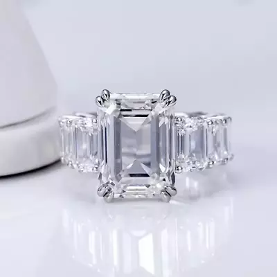 3 Ct Emerald Cut Moissanite Eternity Wedding Band Solid 14K White Gold For Gift • $499.99