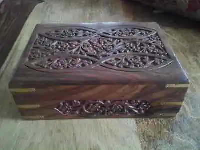 Wooden Tarot Box With Ornate Brass Corners 7 X 5 X 2.5  Sheesham Wood • £13